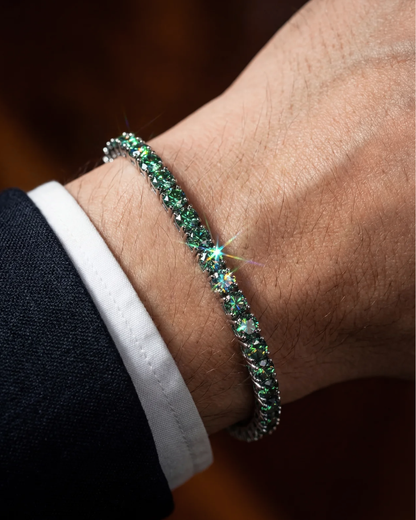 Men’s Green Moissanite Tennis Bracelet, 4 mm, 925 Silver — Verdant Éclat
