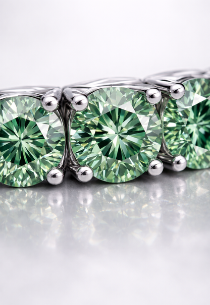 Men’s Green Moissanite Tennis Bracelet, 4 mm, 925 Silver — Verdant Éclat