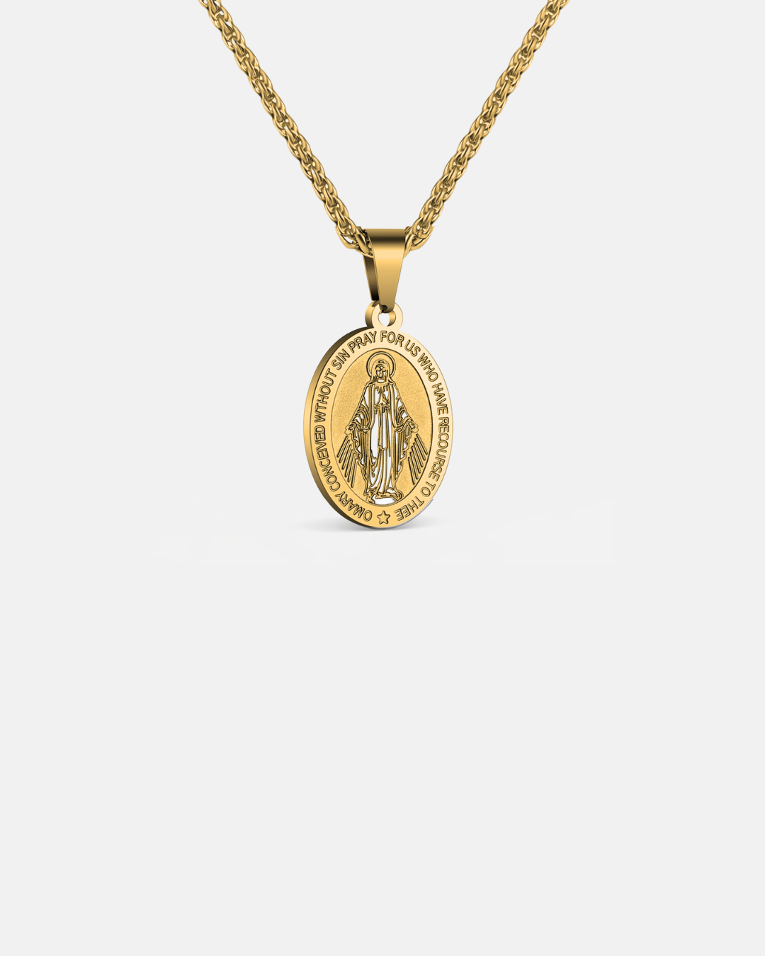 Virgin Mary Medallion Necklace, Gold-Plated Steel