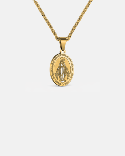 Virgin Mary Medallion Necklace, Gold-Plated Steel