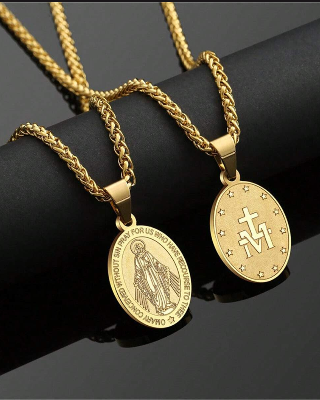 Virgin Mary Medallion Necklace, Gold-Plated Steel