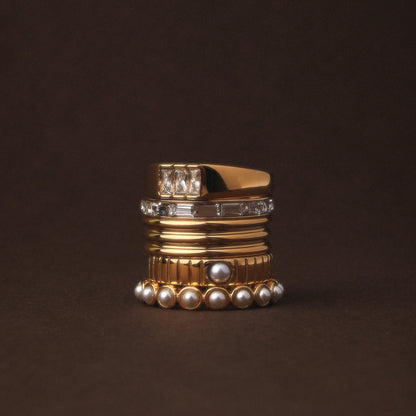 White Zircon Baguette Eternity Ring, 18K Gold PVD Steel