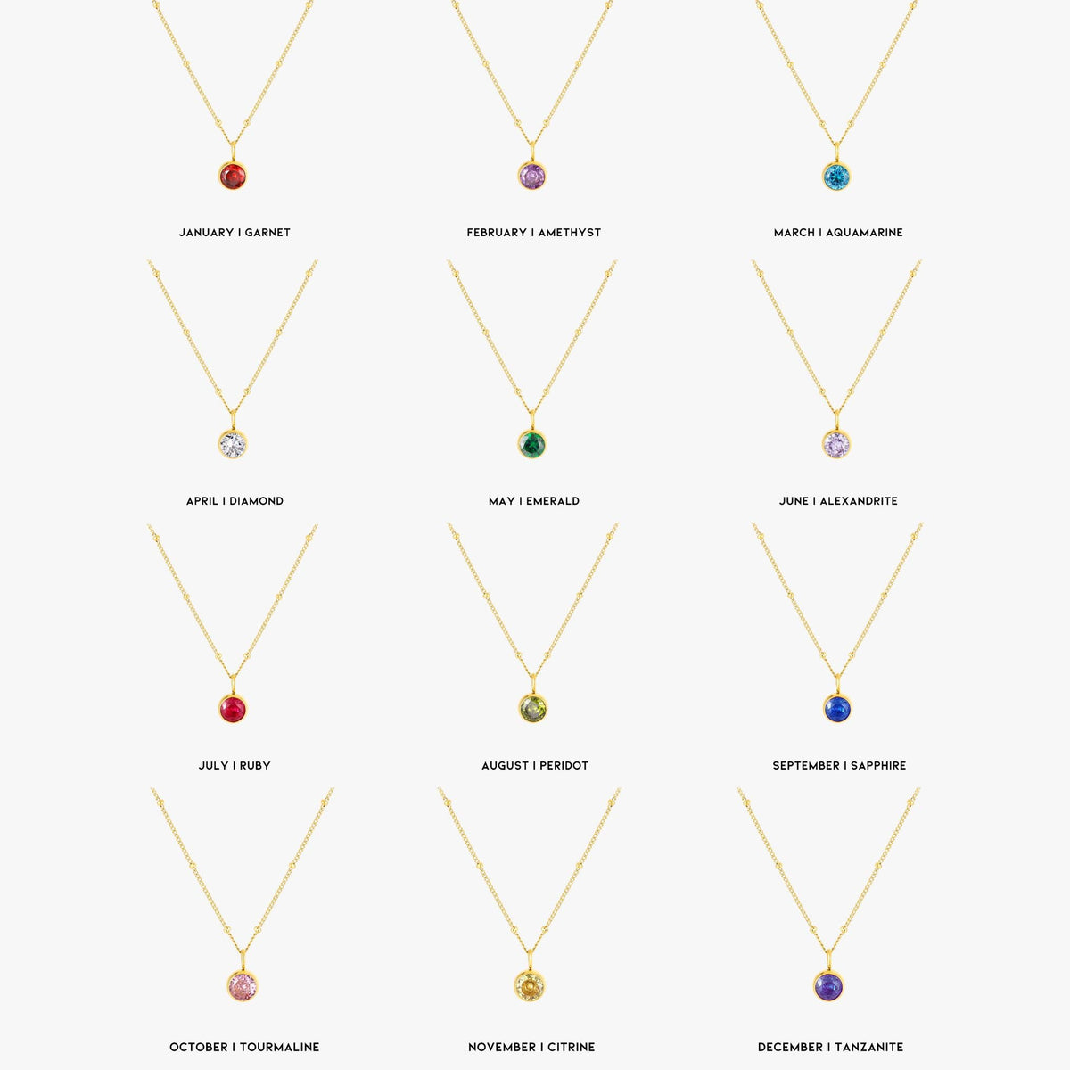 Round CZ Birthstone Necklace, 9 mm