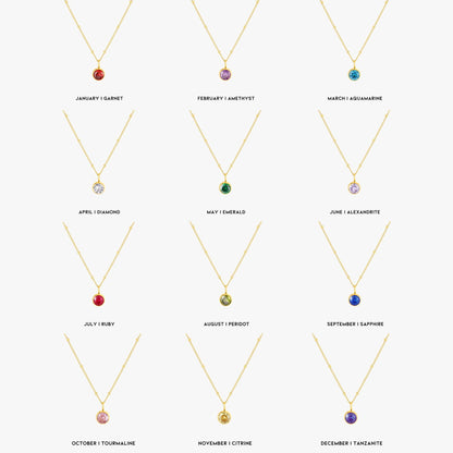 Round CZ Birthstone Necklace, 9 mm