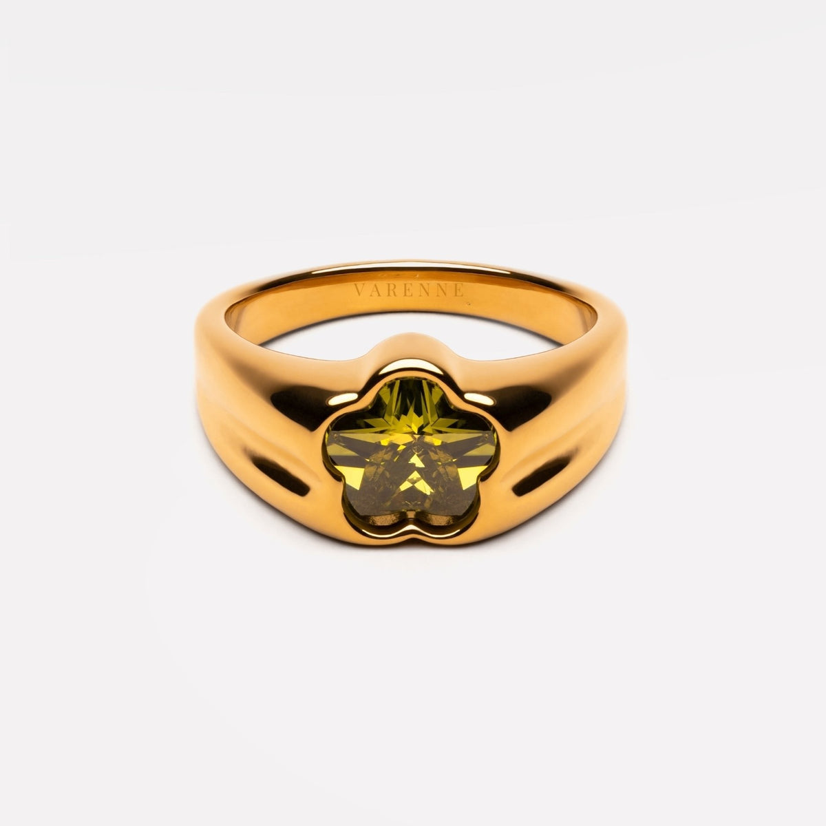 Flower Zircon Ring, Gold PVD Steel — Blossom