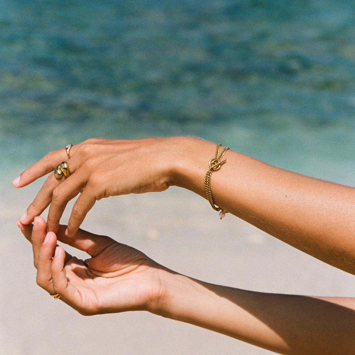 Double Chain Coin and Freshwater Pearl Bracelet — Señora