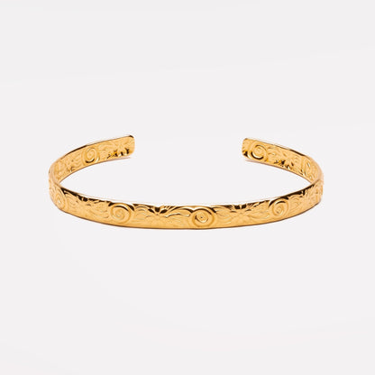 Floral Engraved Open Cuff Bracelet, Steel — Flora
