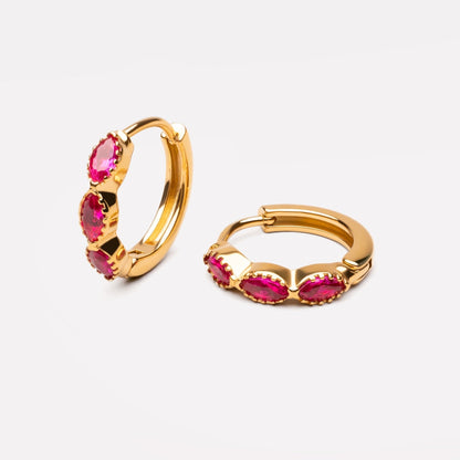 Red Zircon Huggie Earrings, 9.8 mm — Garnet