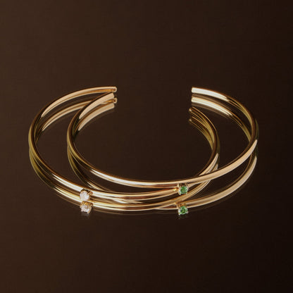 Green Zircon Open Cuff Bracelet, Steel