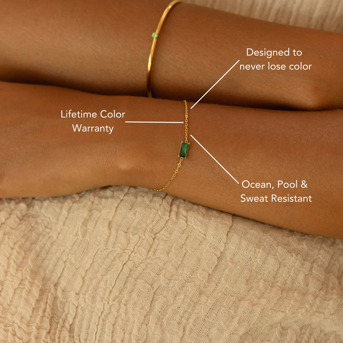 Emerald-Cut Green Stone Chain Bracelet