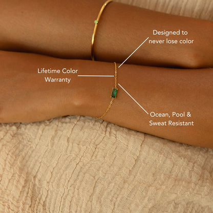 Emerald-Cut Green Stone Chain Bracelet