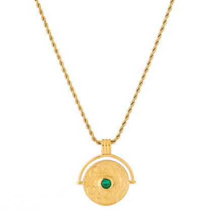 Green Stone Coin Pendant Necklace — Gaia