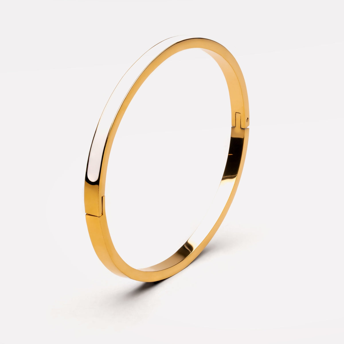 White Enamel Oval Bangle, Steel — Halo