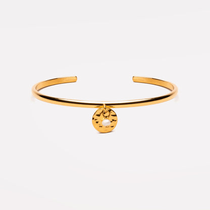 Freshwater Pearl Charm Bangle, Gold PVD Steel — Isle