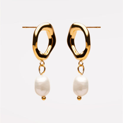 Freshwater Pearl Drop Hoop Earrings — Isola
