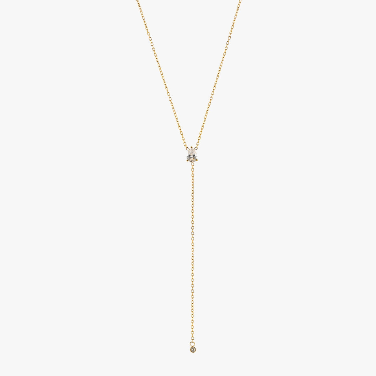 White Cubic Zirconia Y Lariat Necklace, Steel