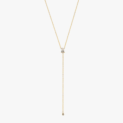 White Cubic Zirconia Y Lariat Necklace, Steel