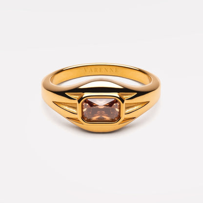 Brown Zircon Split Band Ring, Gold PVD Steel — Ocre