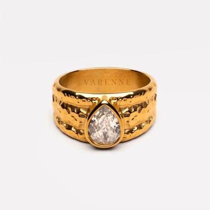 Hammered Pear Zircon Ring, Steel — Odyssey