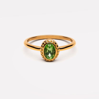 Green Glass Oval Ring, Gold PVD Steel — Olivia