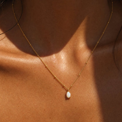 Oval Simulated Opal Pendant Necklace, 45 cm