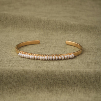 Freshwater Pearl Row Cuff Bracelet, Steel
