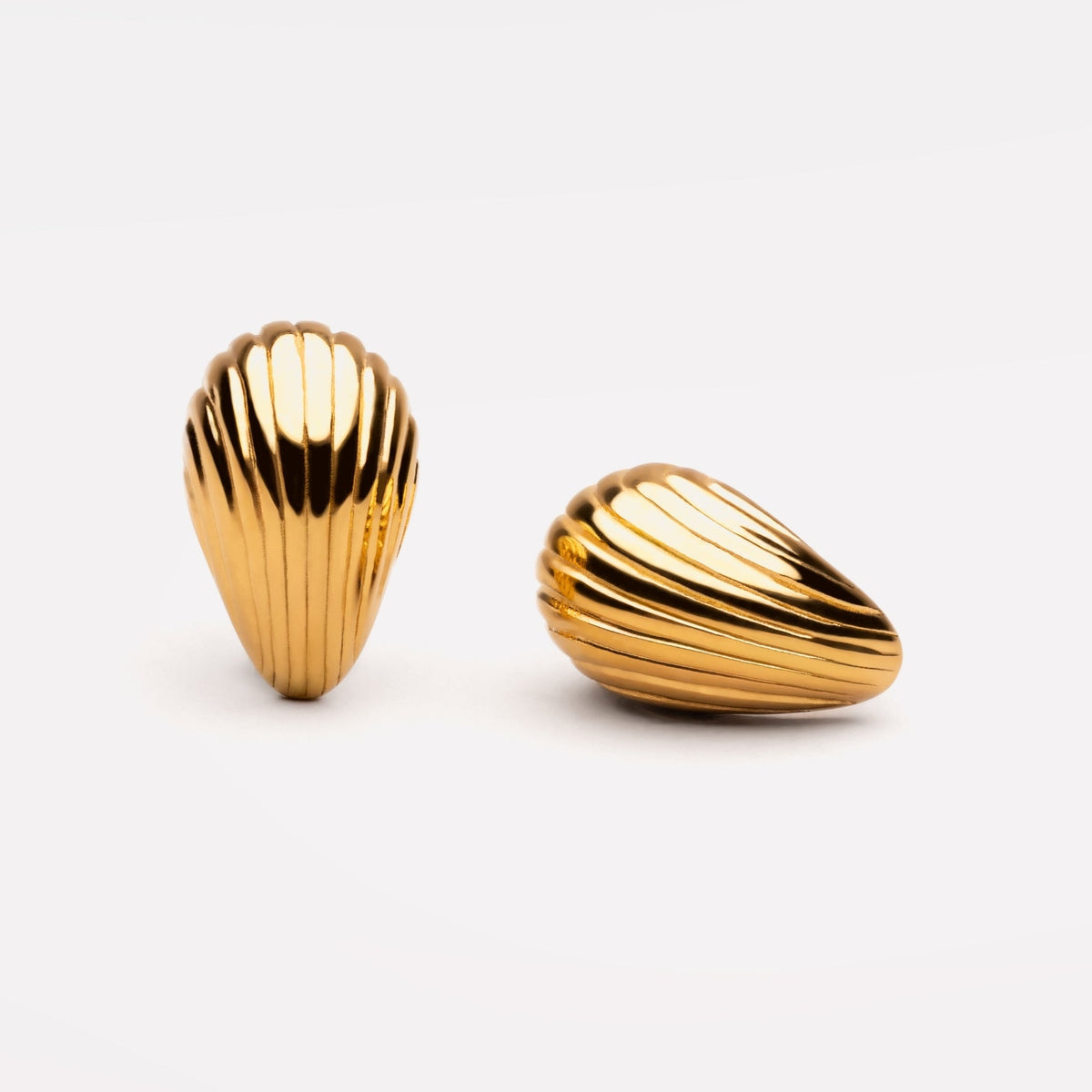 Ridged Teardrop Stud Earrings, 16.7 mm, Gold PVD Steel