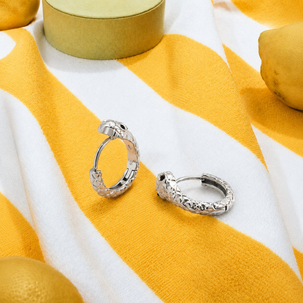 Snake Zircon Huggie Hoop Earrings, Steel