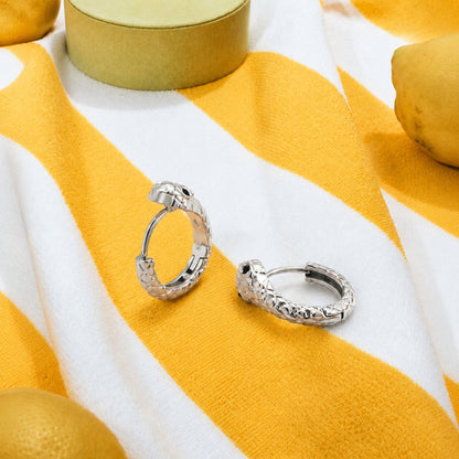 Snake Zircon Huggie Hoop Earrings, Steel