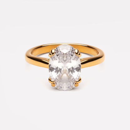 Oval Zircon Solitaire Ring, Stainless Steel