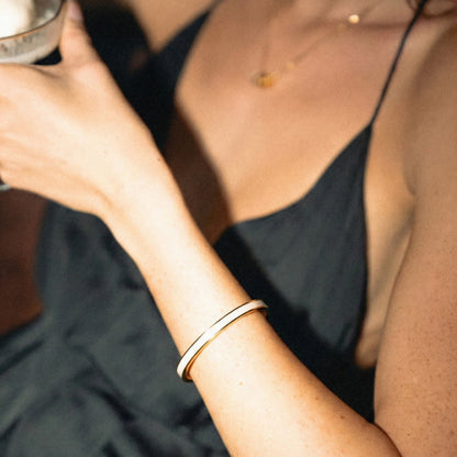 White Enamel Oval Bangle, Steel — Halo