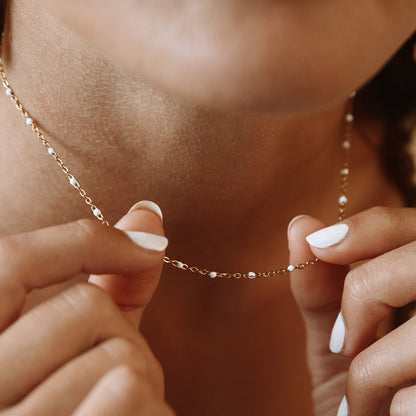 White Enamel Bead Choker, 39–44 cm