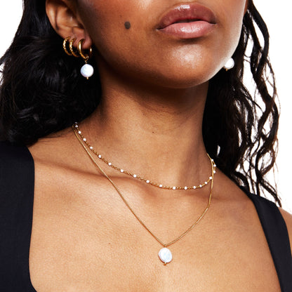 White Enamel Bead Choker, 39–44 cm