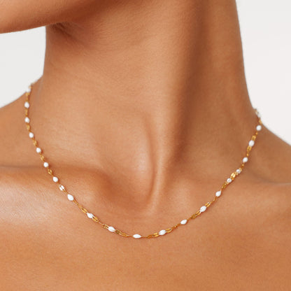 White Enamel Choker Necklace, 2 mm, Gold PVD Steel