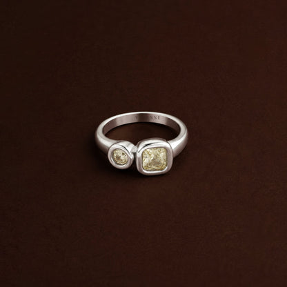 Yellow Zircon Two-Stone Swirl Ring, Stainless Steel — Zesty