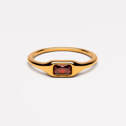 Red Zircon Rectangular Ring, Steel — Sundrop