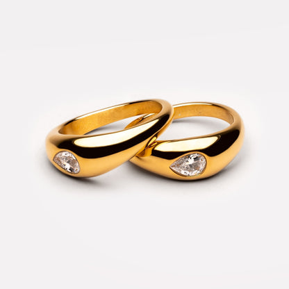 Two Pear Zircon Rings Set, Steel — Harmony