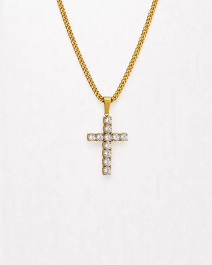 Clear Zirconia Cross Pendant Necklace, Gold-Plated, 60 cm