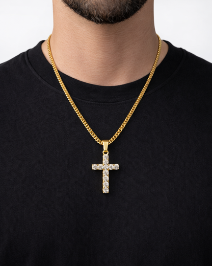 Clear Zirconia Cross Pendant Necklace, Gold-Plated, 60 cm